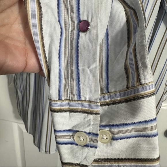 Men's dress shirt sz Lg by Eight, cotton, stripe, floral contrast, office, fall - Picture 10 of 10
